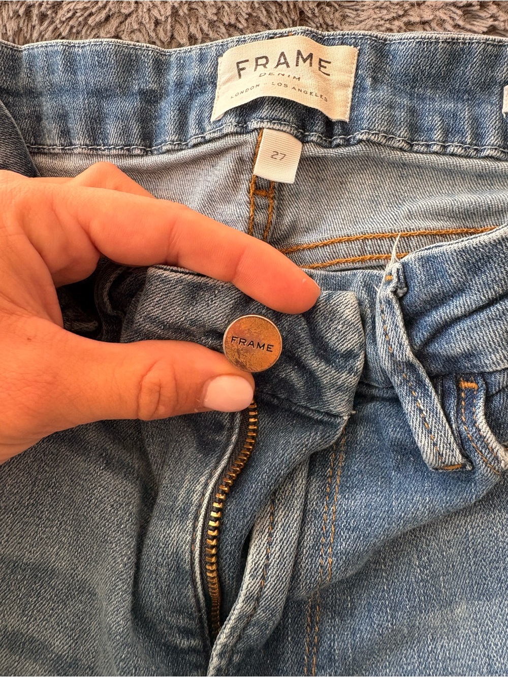 Frame Denim Light Blue Bootcut Jeans with Branded Button